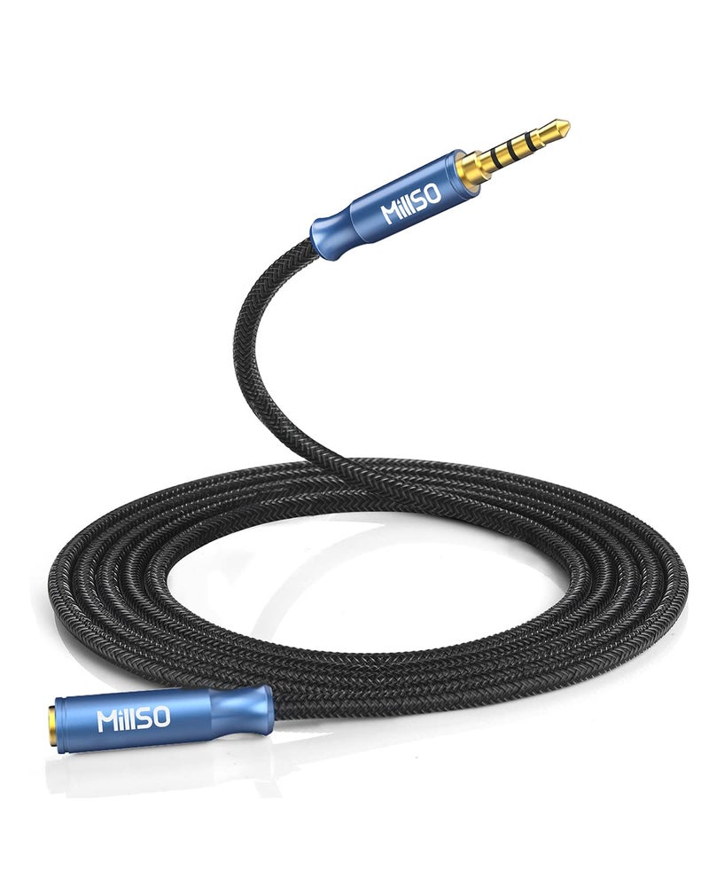MillSO 3.5mm Headphone Extension Cable Nylon Braided (8 FT/2.4 M) 4 Pole TRRS Male to Female Stereo Aux Audio Extension Cable for PC Smartphone Speaker or More Devices - [Seablue Young Series] - Image 1